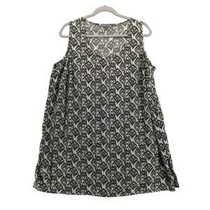 Jessica London‎ Long Tunic 18W Green White Geometric Print Relaxed Full Coverage